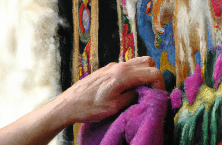 Care Tapestries: A person gently cleaning a colorful tapestry with a soft brush, demonstrating proper cleaning techniques
