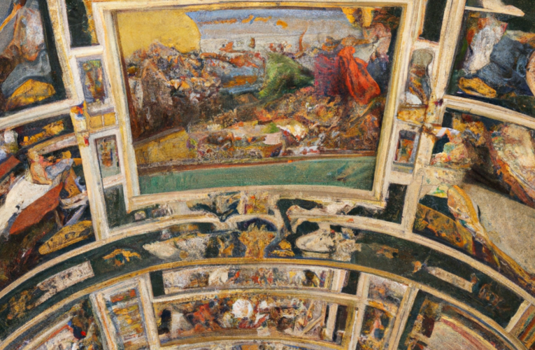 A close-up view of the Sistine Chapel Tapestries, showcasing intricate details and vibrant colors.