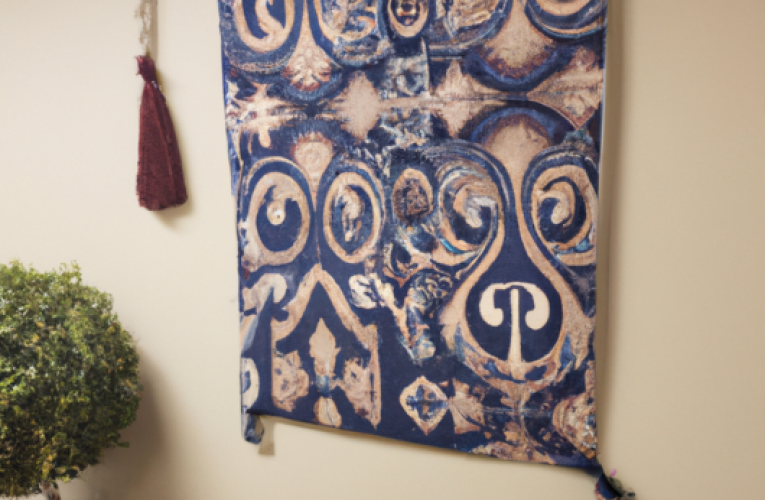 A tapestry wall hanging adorned with vibrant colors and intricate patterns, ideal for adding artistic flair to office decor.